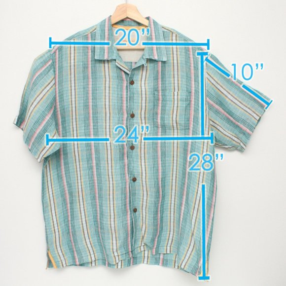 Tommy Bahama Men's Aloha Short Sleeve Button Up Shirt Linen Large Green Striped - Picture 4 of 7